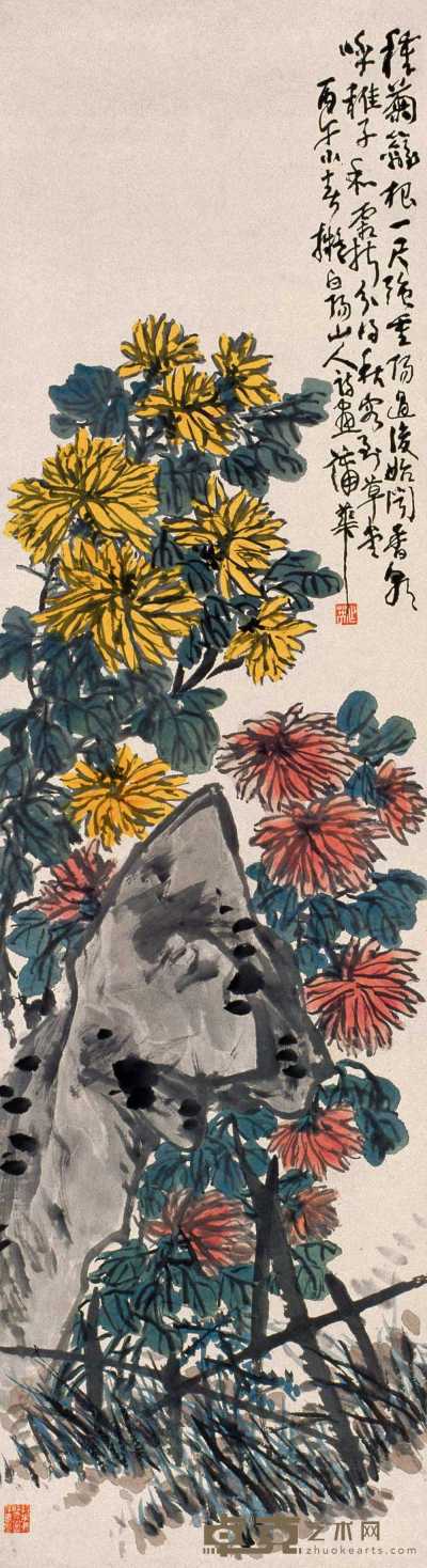 蒲华 丙午（1906年）作 秋菊闻香 立轴 145×40cm